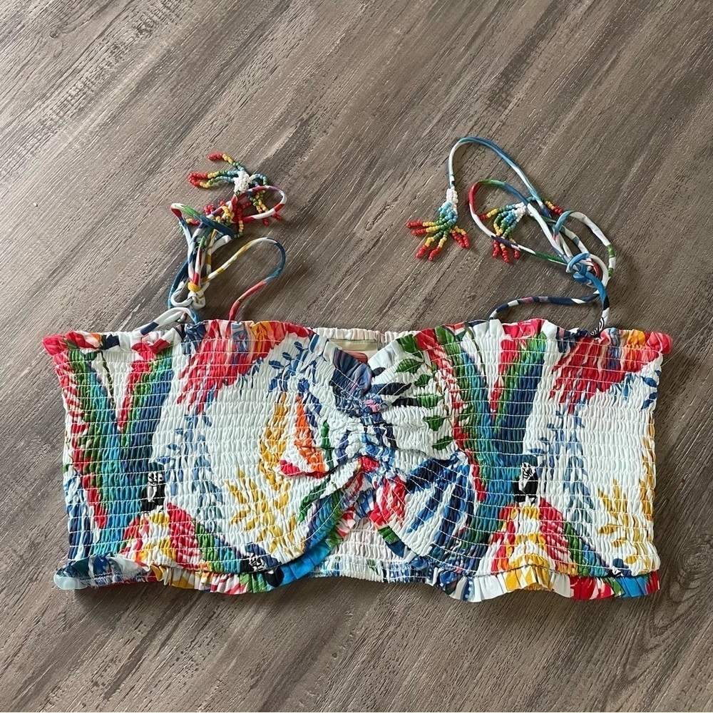 Farm Rio Macaw Wind Smocked Crop Top Beaded NEW​​​​ - Picture 9 of 9